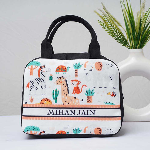 Personalised Animals Printed Kids Lunch Bag With Handle