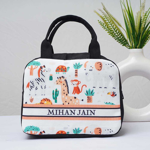 Personalised Animals Printed Kids Lunch Bag With Handle