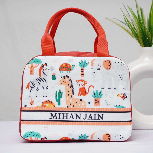 Personalised Animals Printed Kids Lunch Bag With Handle