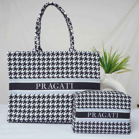 Personalised Black & White Printed Box Bag Combo