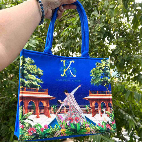 Personalised Blue Floral Printed Box Bag