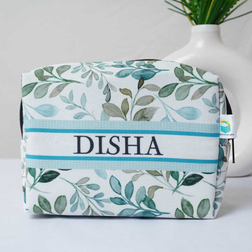 Personalised Blue Leaf's Floral Box Pouch