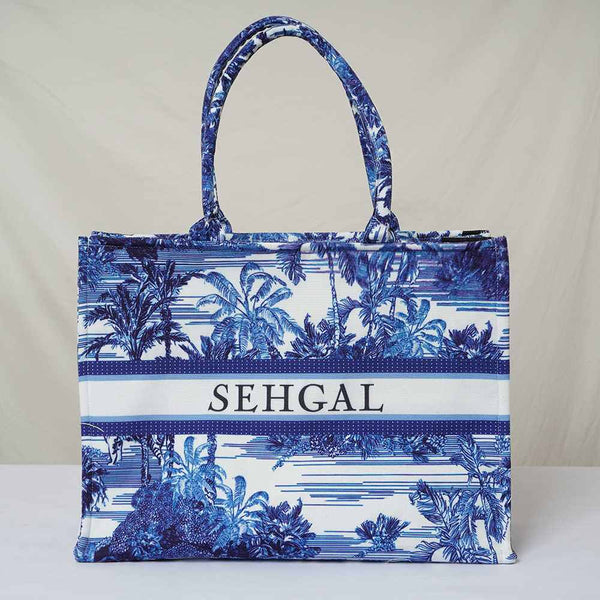 Personalised Blue Printed Box Tote Bag
