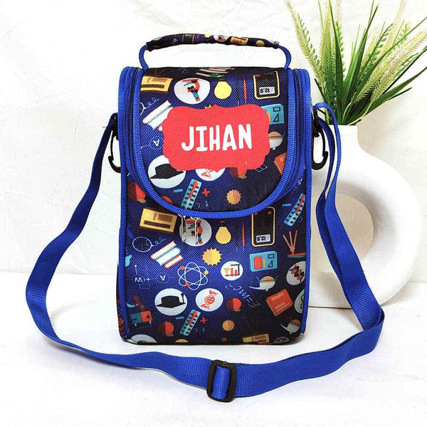 Personalised Blue Printed Kids Lunch Bag