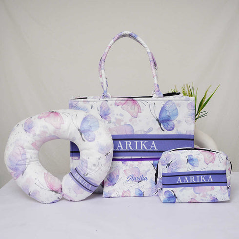Personalised Butterflies Printed Kids Box Bag Combo Gift Set