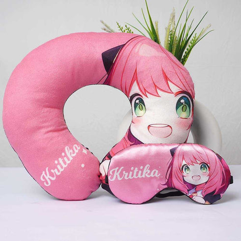 Personalised Cartoon Printed Neck Pillow & Eye Mask Combo