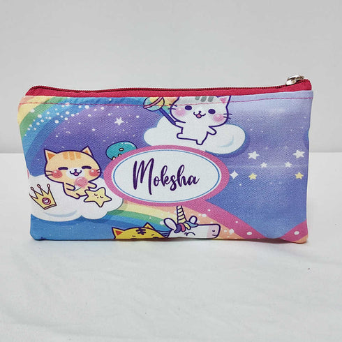 Personalised Cat Printed Kids Pencil Pouch