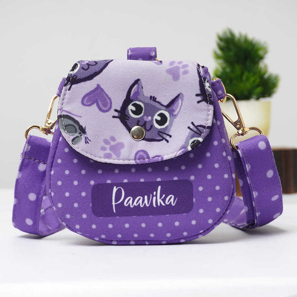 Personalised Cat Printed Sling Bag for Kids