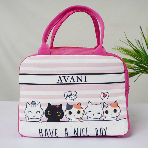 Personalised Cats Printed Kids Lunch Bag With Handle