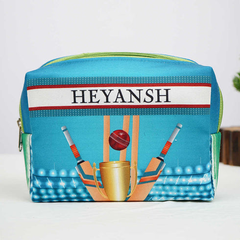 Personalised Cricket Printed Kids Duffle Bag & Box Pouch Gift Combo