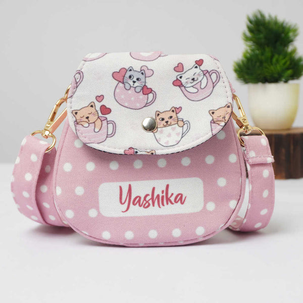 Personalised Cute Cat Printed Sling Bag for Kids