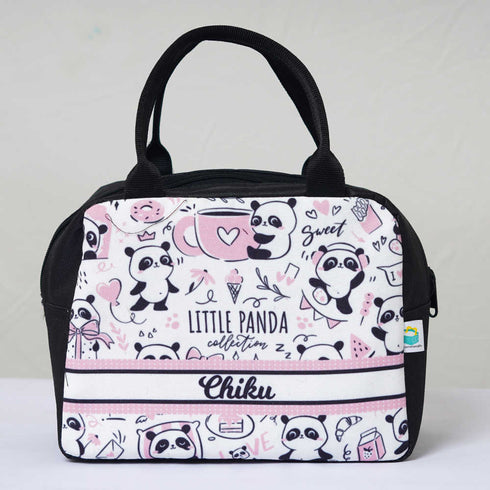 Personalised Cute Panda Printed Kids Lunch Bag With Handle