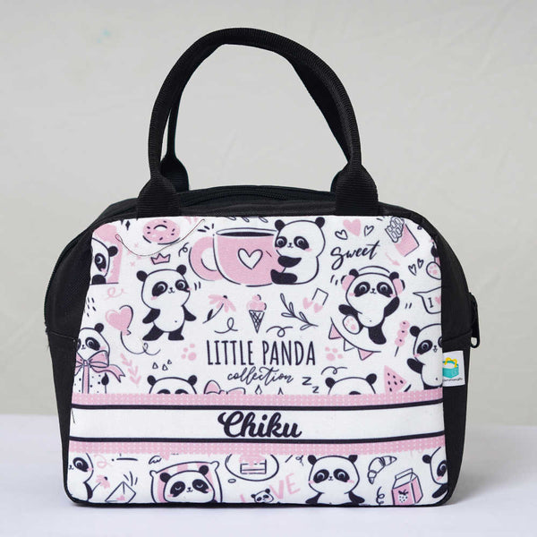 Personalised Cute Panda Printed Kids Lunch Bag With Handle
