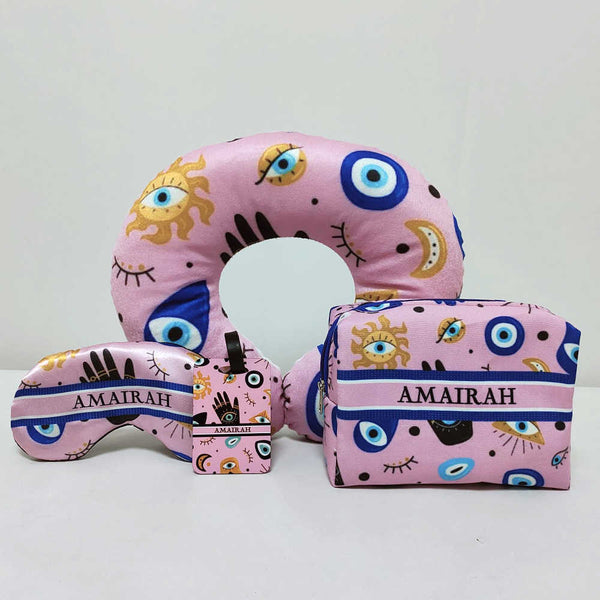 Personalized Evil Eye Printed Neck Pillow Combo Gift Set