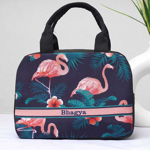 Personalised Flamingo Printed Kids Lunch Bag With Handle