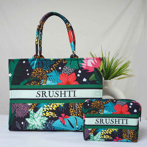 Personalised Floral Printed Box Bag Combo