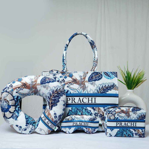 Personalised Floral Printed Box Bag Combo Gift Set