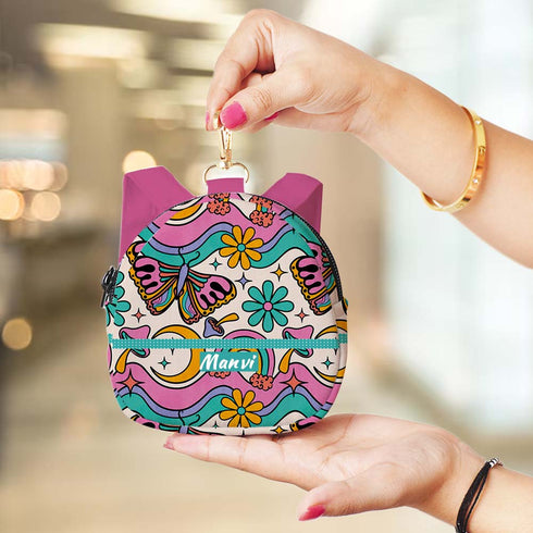 Personalised Floral Printed Backpack Keychain