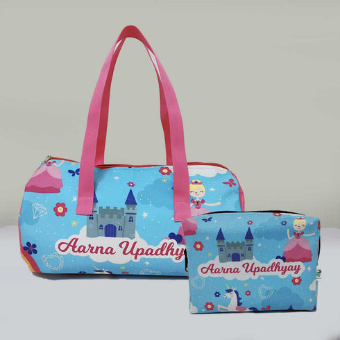 Personalised Floral Printed Kids Duffle Bag & Box Pouch Gift Combo