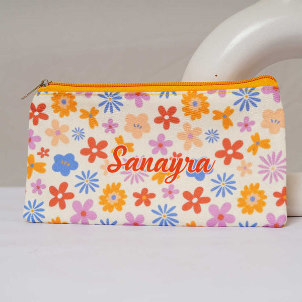 Personalised Florals Printed Kids Pencil Pouch