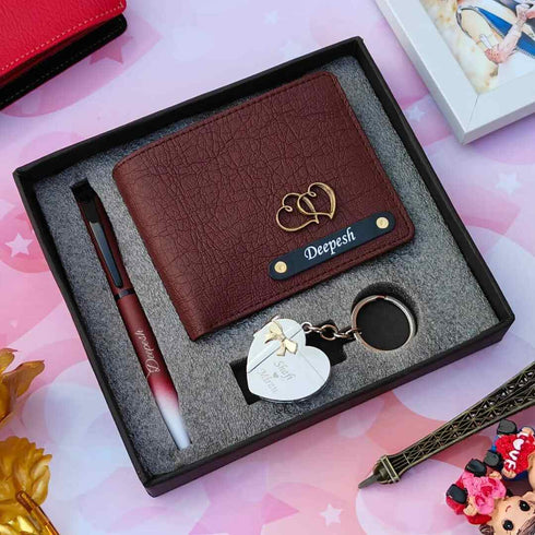 Personalised Heart Metal Key Men Wallet Combo With Charms