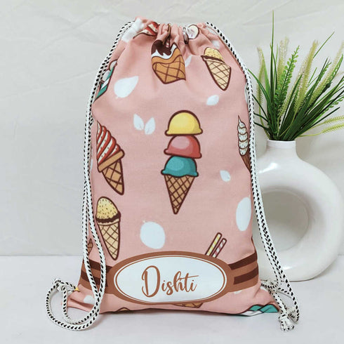 Personalised Ice Cream Printed Kids Drawstring Bag
