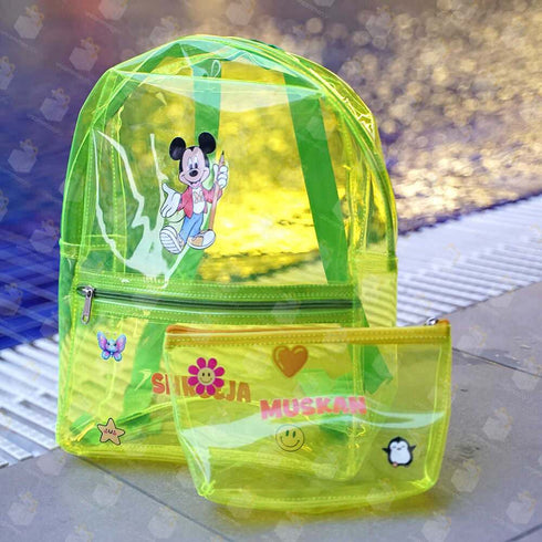 Personalised Kids Jelly Backpack & Pouch Combo Gift Set - Green