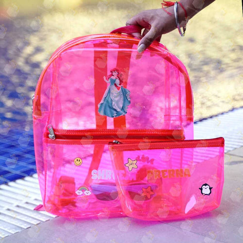 Personalised Kids Jelly Backpack & Pouch Combo Gift Set - Pink