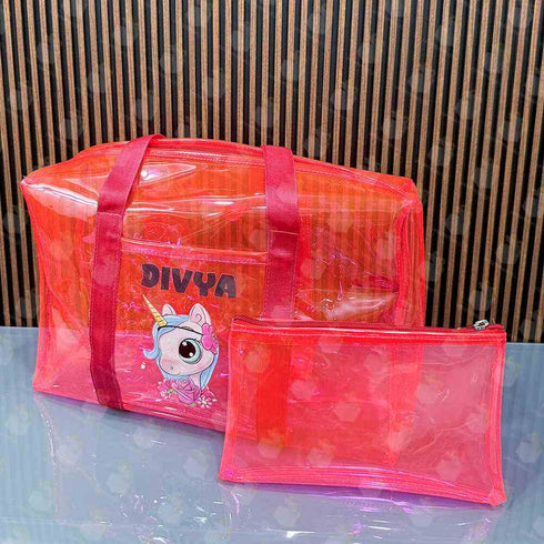 Personalised Kids Jelly Duffle Bag & Pencil Pouch Combo - Pink