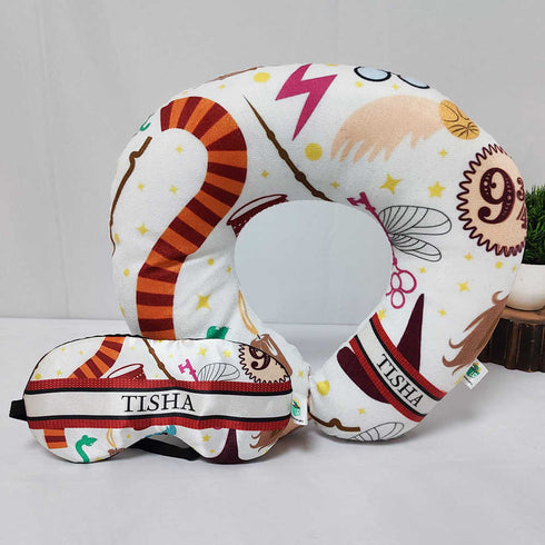 Personalised Kids Neck Pillow & Eye Mask Combo Gift Set