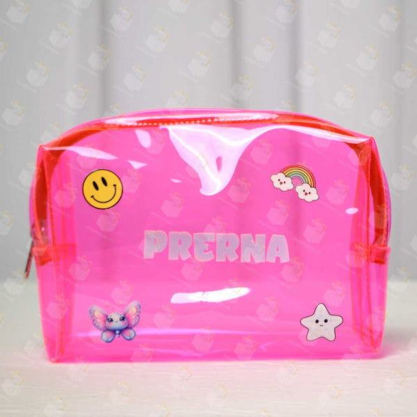 Personalised Large Jelly Travel Box Pouch for Kids - Pink