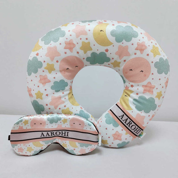 Personalised Moon Printed Neck Pillow & Eye Mask Combo Gift Set