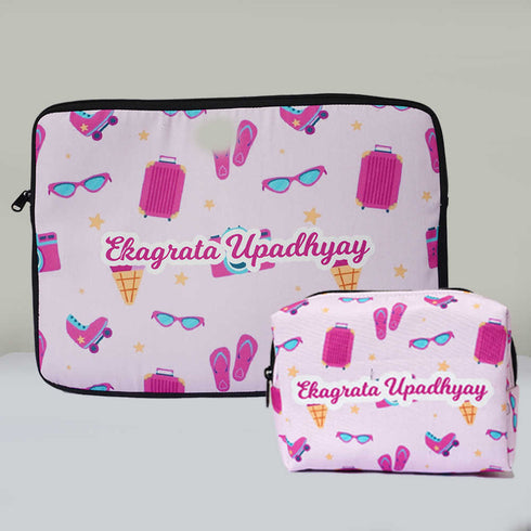 Personalised Pink Laptop Sleeve/Cover & Box Pouch Kids Combo