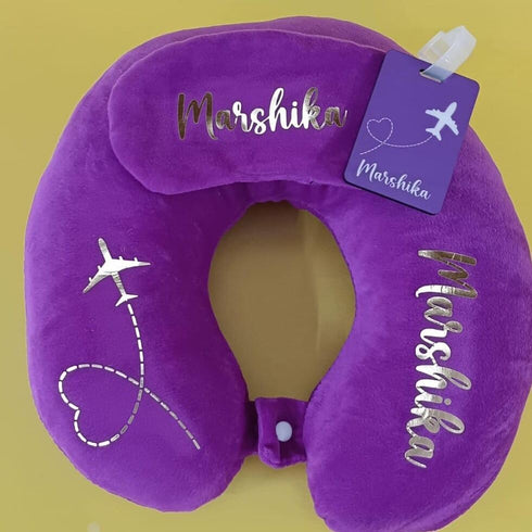 Personalised Purple Printed Neck Pillow Combo Gift Set