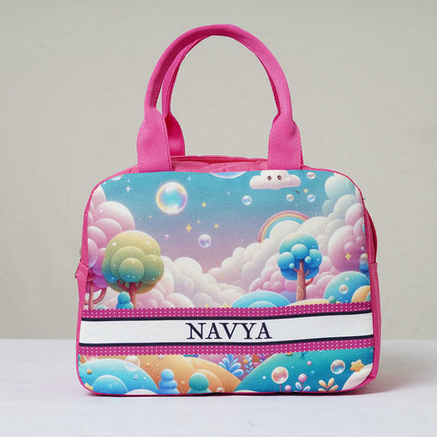 Personalised Rainbow Printed Kids Lunch Bag With Handle