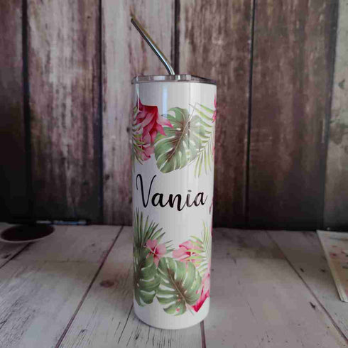 Personalised Skinny Tumbler With Steel Straw