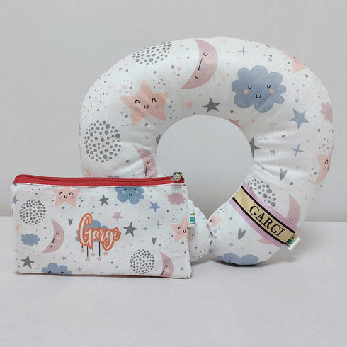 Personalised Stars Printed Neck Pillow Combo Gift Set