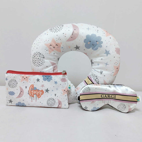 Personalised Stars Printed Neck Pillow Combo Gift Set