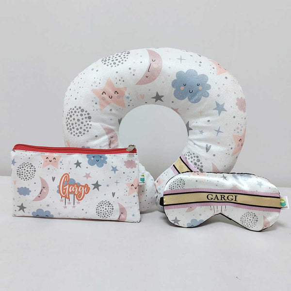 Personalised Stars Printed Neck Pillow Combo Gift Set