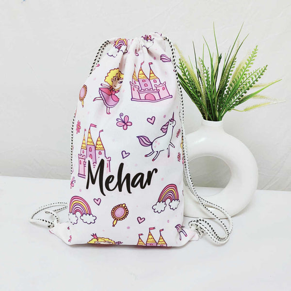 Personalised Unicorn Printed Kids Drawstring Bag