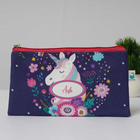 Personalised Unicorn Printed Kids Pencil Pouch
