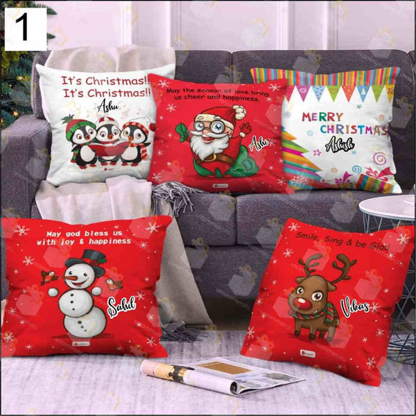 Personalized Merry Christmas Cushion Cover Set of 5