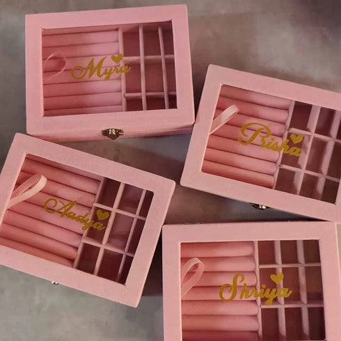 Personalized 9 Grid Jewellery Organiser Velvet Storage Box Case for Valentine's