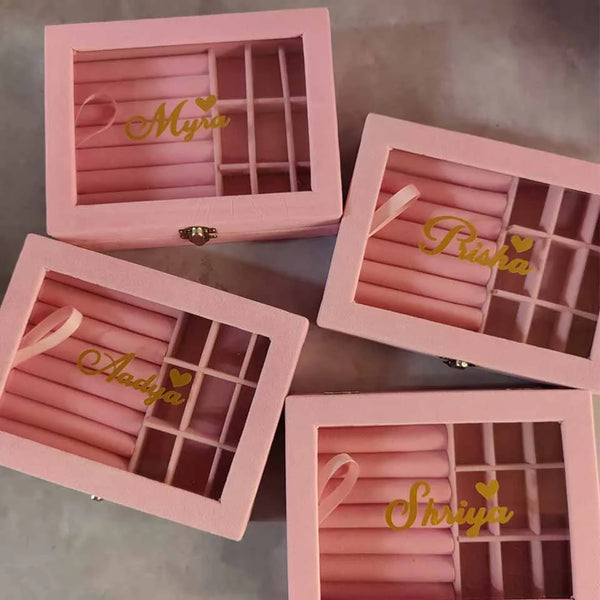 Personalized 9 Grid Jewellery Organiser Velvet Storage Box Case