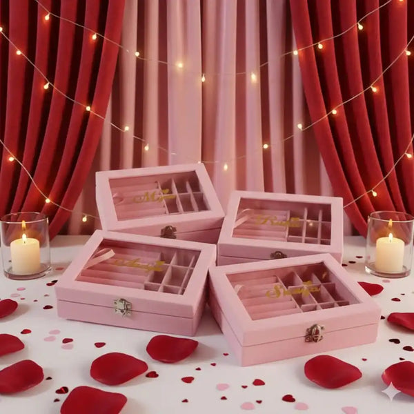 Personalized 9 Grid Jewellery Organiser Velvet Storage Box Case for Valentine's