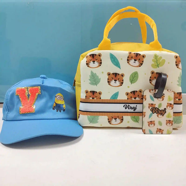 Personalized Animal Printed Kids Lunch Bag With Handle Combo