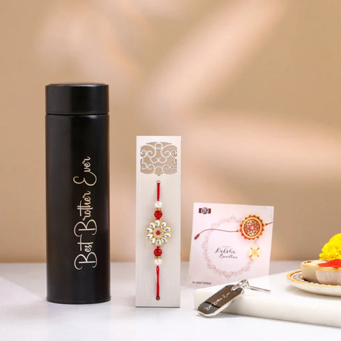 Personalized Best Brother Rakhi Gift Combo with Bottle & Keychain