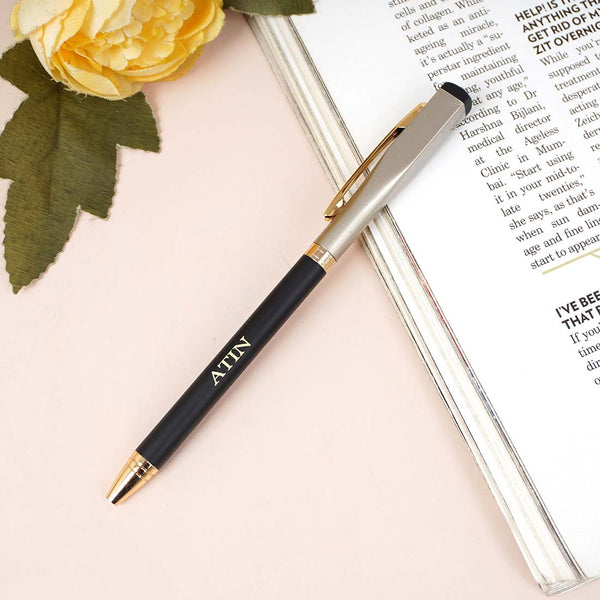 Personalized Black Golden Pen With Name Engraved - Uncommongifts.in