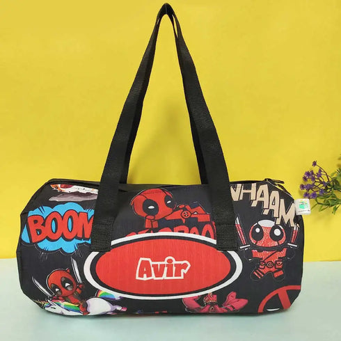 Personalized Black Printed Swimming Duffle Bag for Kids