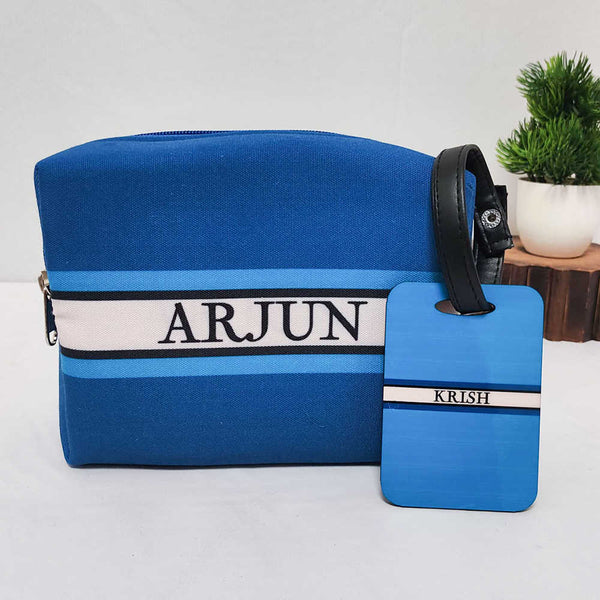 Personalized Blue Box Pouch & Luggage Tag Combo Gift Set for Kids